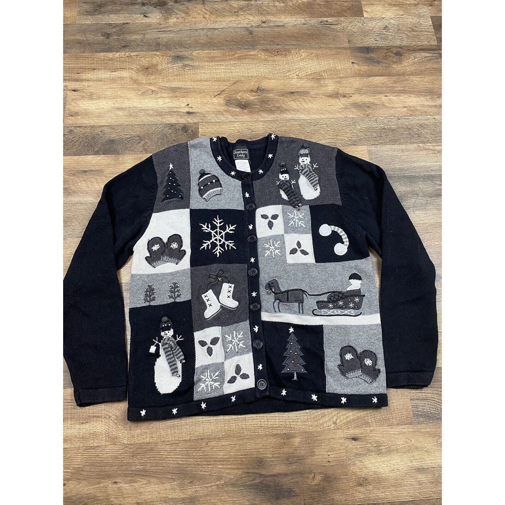 Southern Lady Black Christmas Sweater with Jingle Bells Size‎ Large